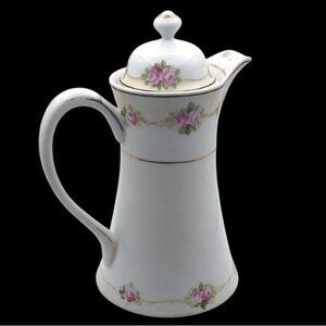 Antique Nippon Porcelain Hand Painted Floral Rose Gold Chocolate Pot With Lid